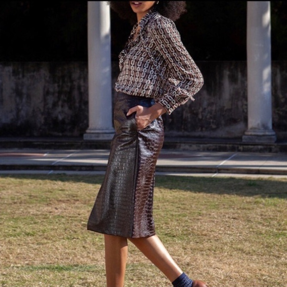 Rachel Comey X Target Faux Leather Textured Pencil Skirt Chicory Coffee Size 4 - Picture 3 of 15